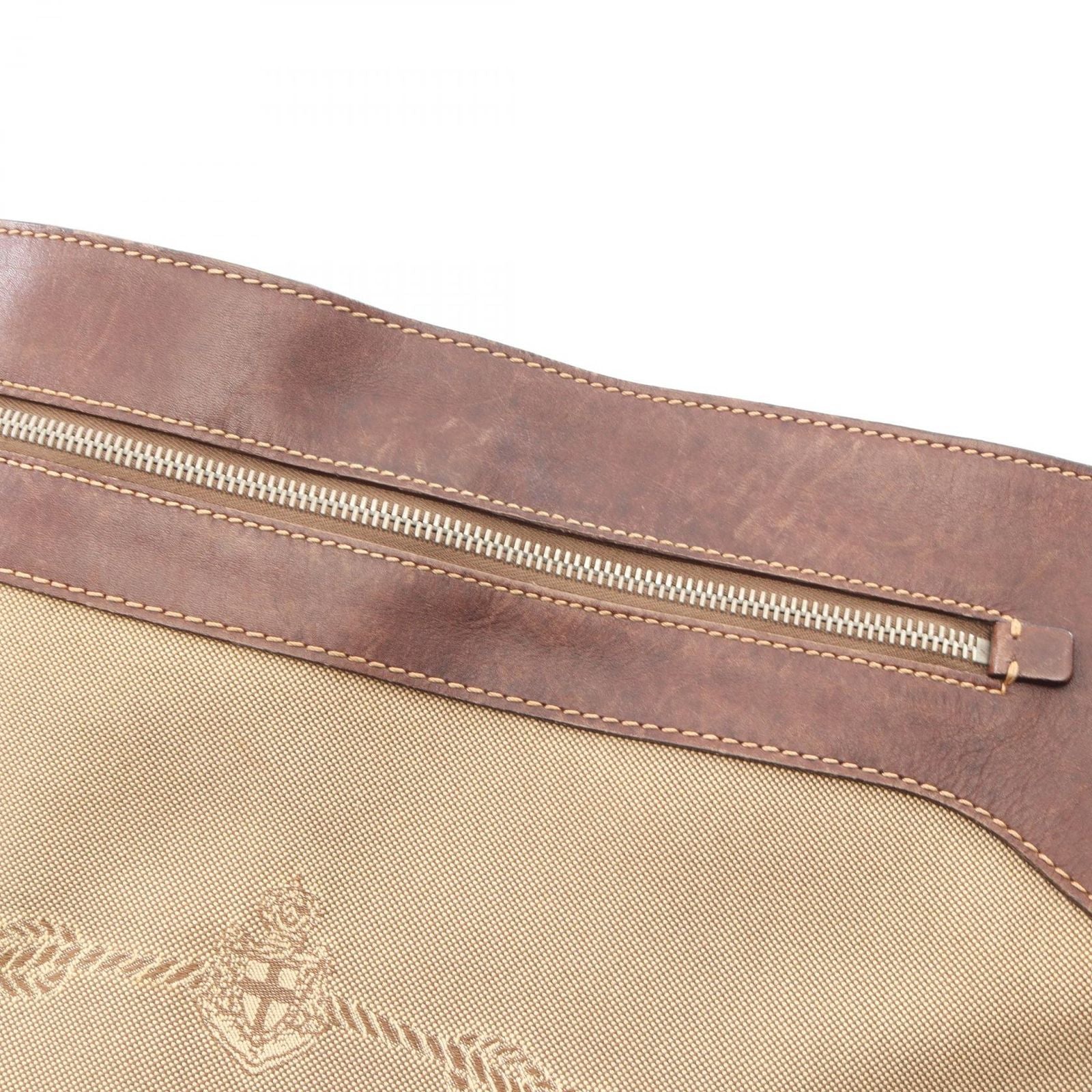 Prada Shoulder Bag Logo Jacquard Beige Brown Canvas Leather