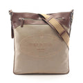 Prada Shoulder Bag Logo Jacquard Beige Brown Canvas Leather