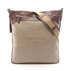 Prada Shoulder Bag Logo Jacquard Beige Brown Canvas Leather