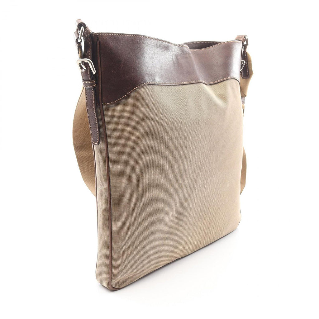 Prada Shoulder Bag Logo Jacquard Beige Brown Canvas Leather