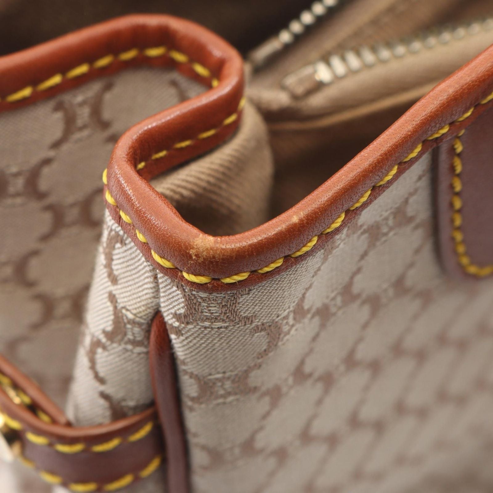 Celine Tote Bag Macadam Beige Brown Canvas Leather