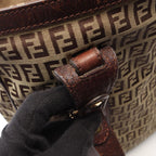 Fendi Tote Bag Zucchino Beige Brown Canvas Leather