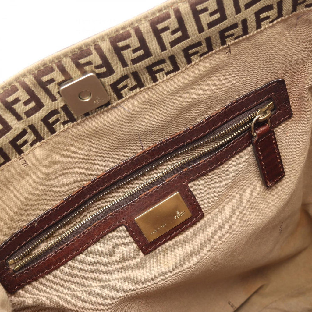 Fendi Tote Bag Zucchino Beige Brown Canvas Leather