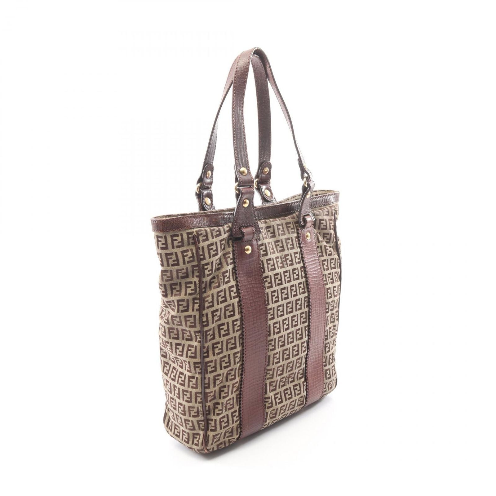 Fendi Tote Bag Zucchino Beige Brown Canvas Leather
