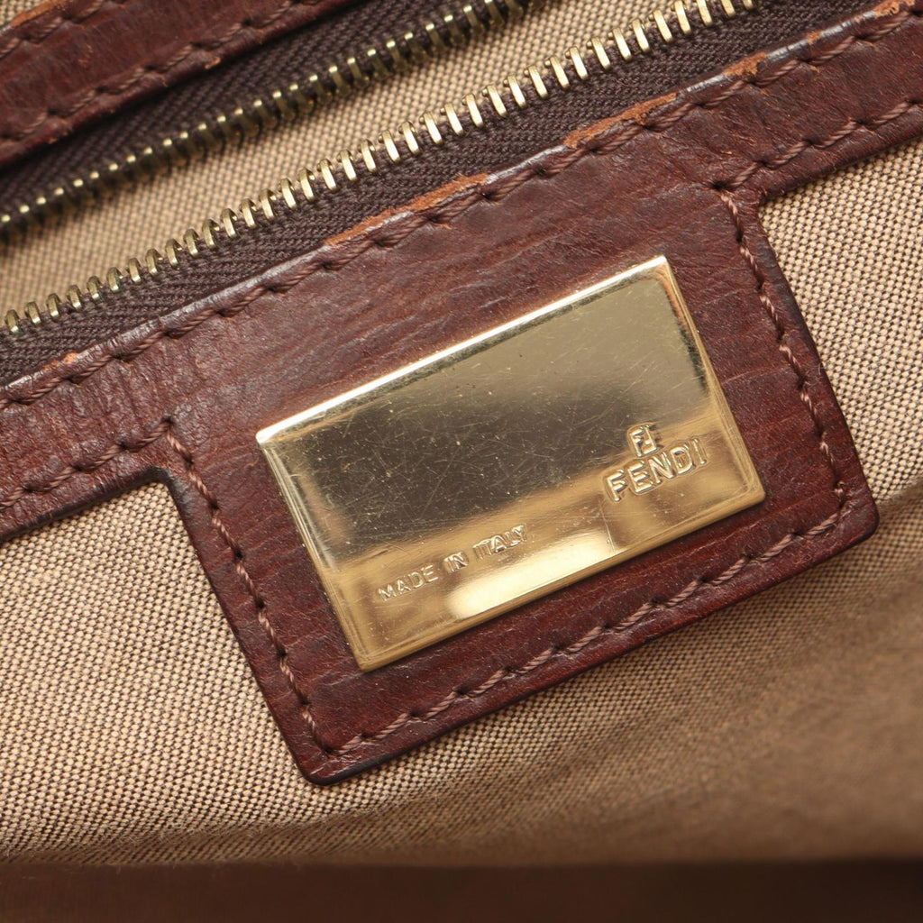 Fendi Tote Bag Zucchino Beige Brown Canvas Leather