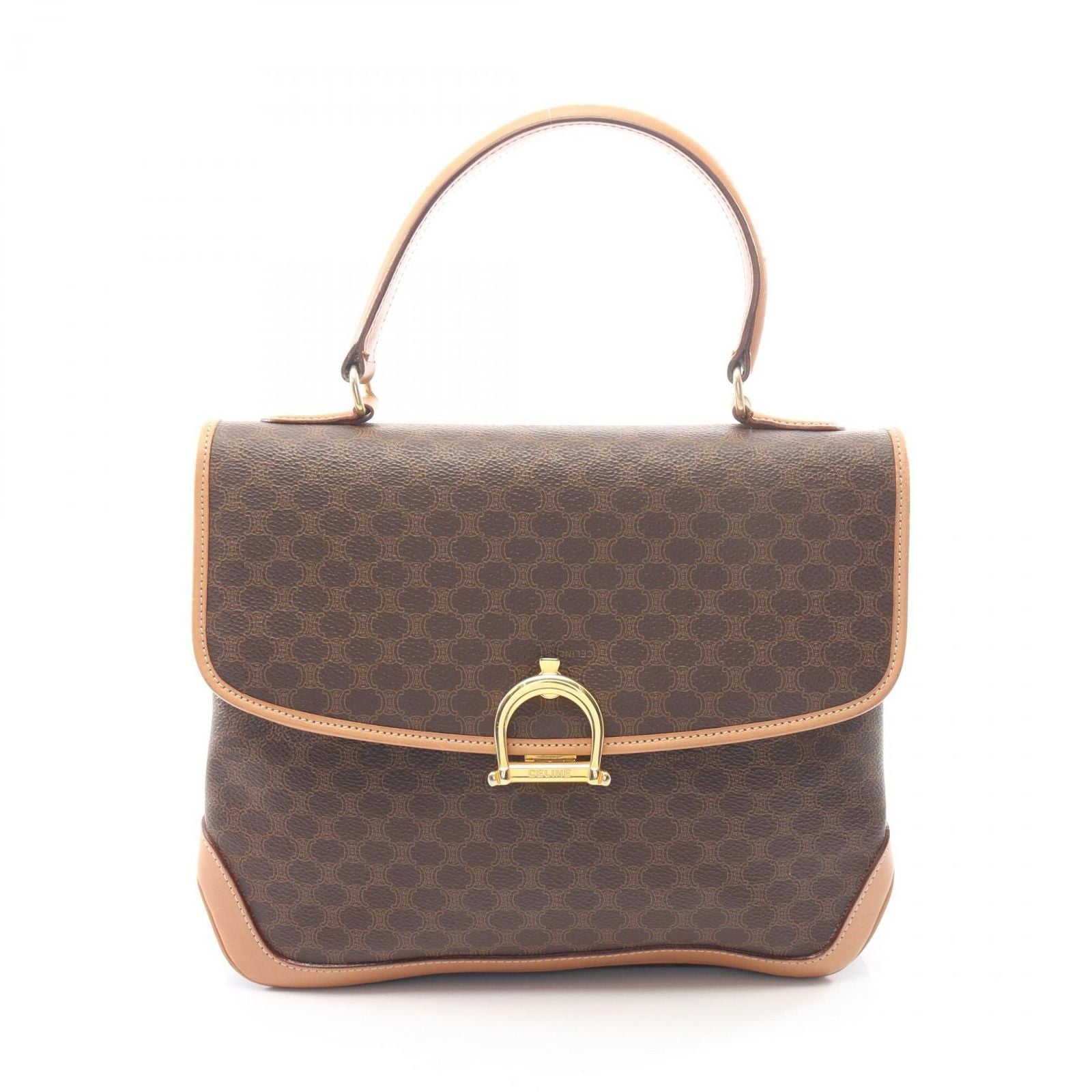 Celine Handbag Macadam Beige Brown Canvas Leather