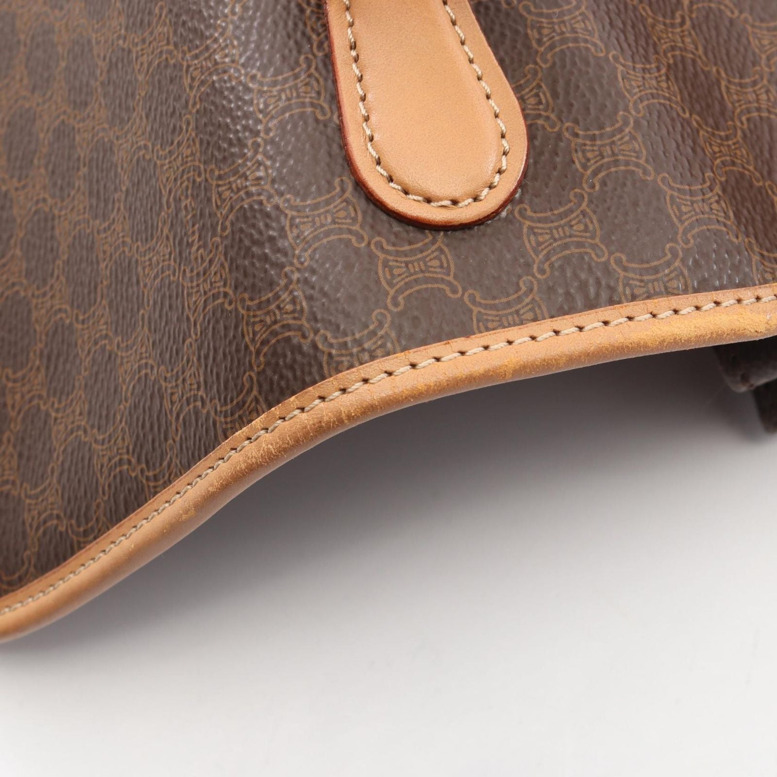 Celine Handbag Macadam Beige Brown Canvas Leather