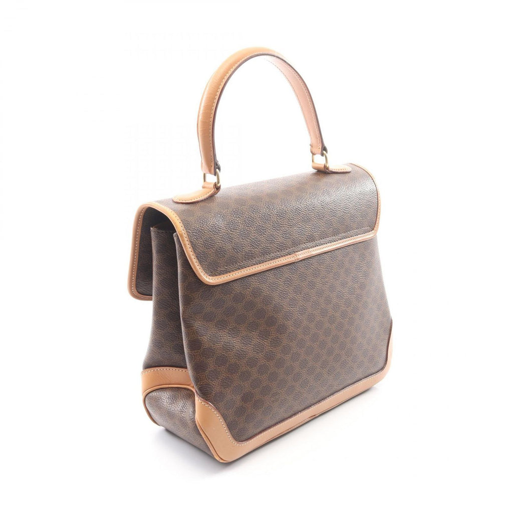 Celine Handbag Macadam Beige Brown Canvas Leather