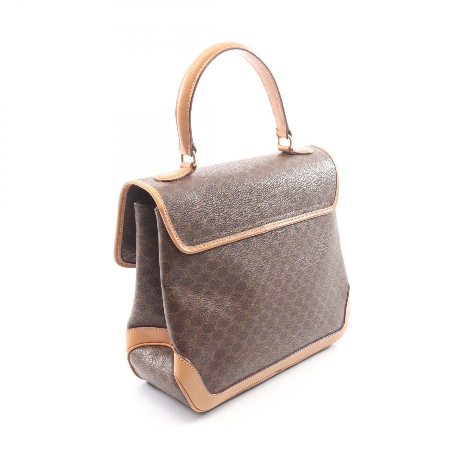 Celine Handbag Macadam Beige Brown Canvas Leather