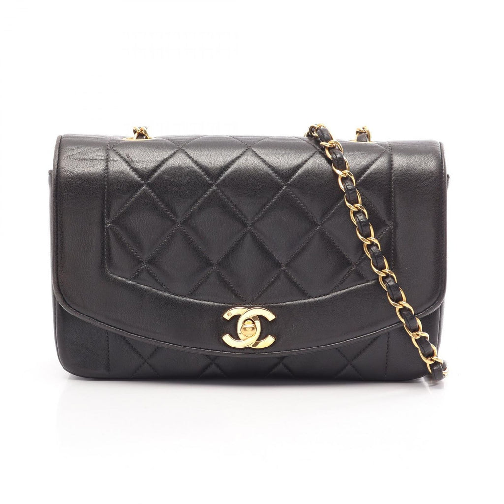 Chanel Shoulder Bag Quilted Diana Flap Black Lambskin Chain