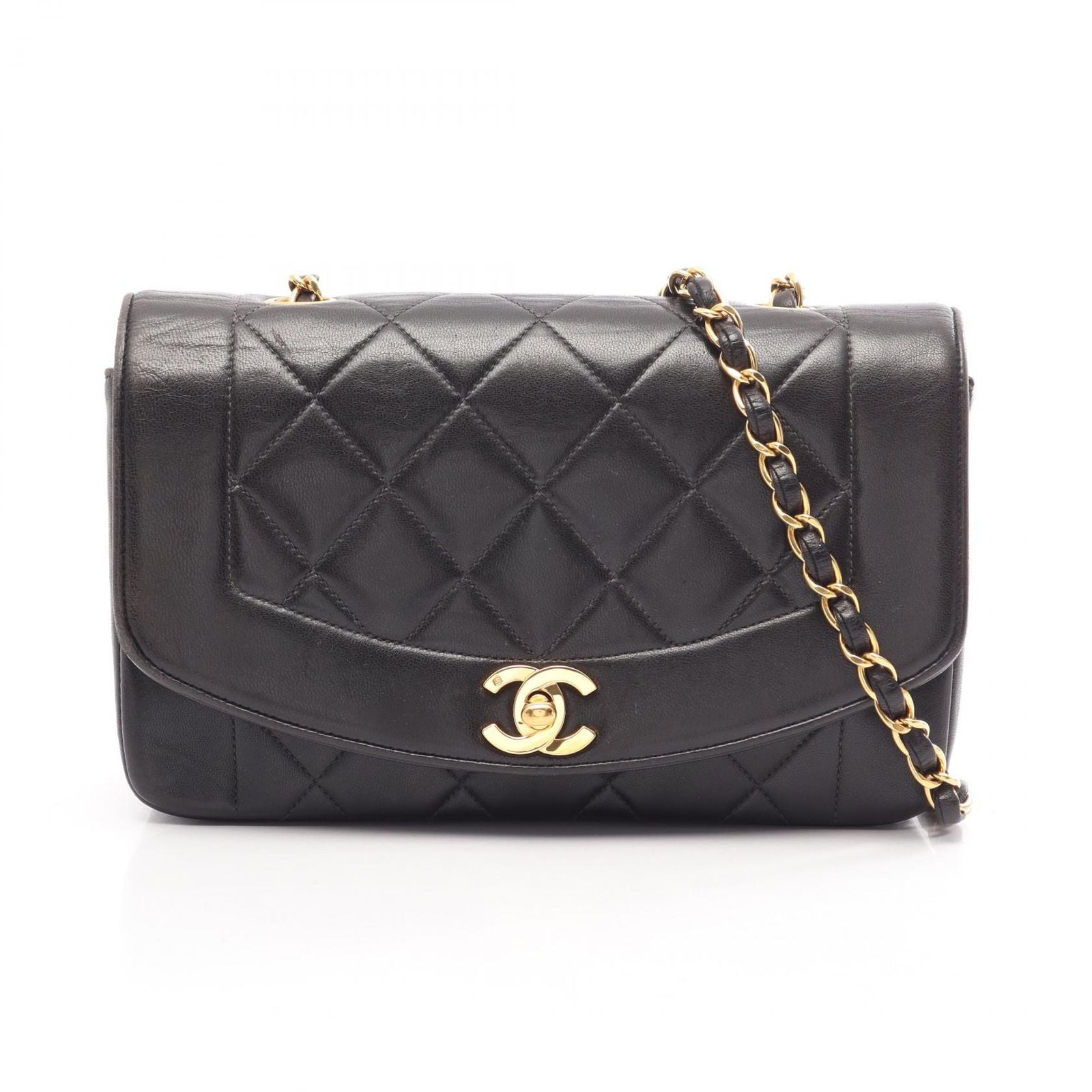 Chanel Shoulder Bag Quilted Diana Flap Black Lambskin Chain