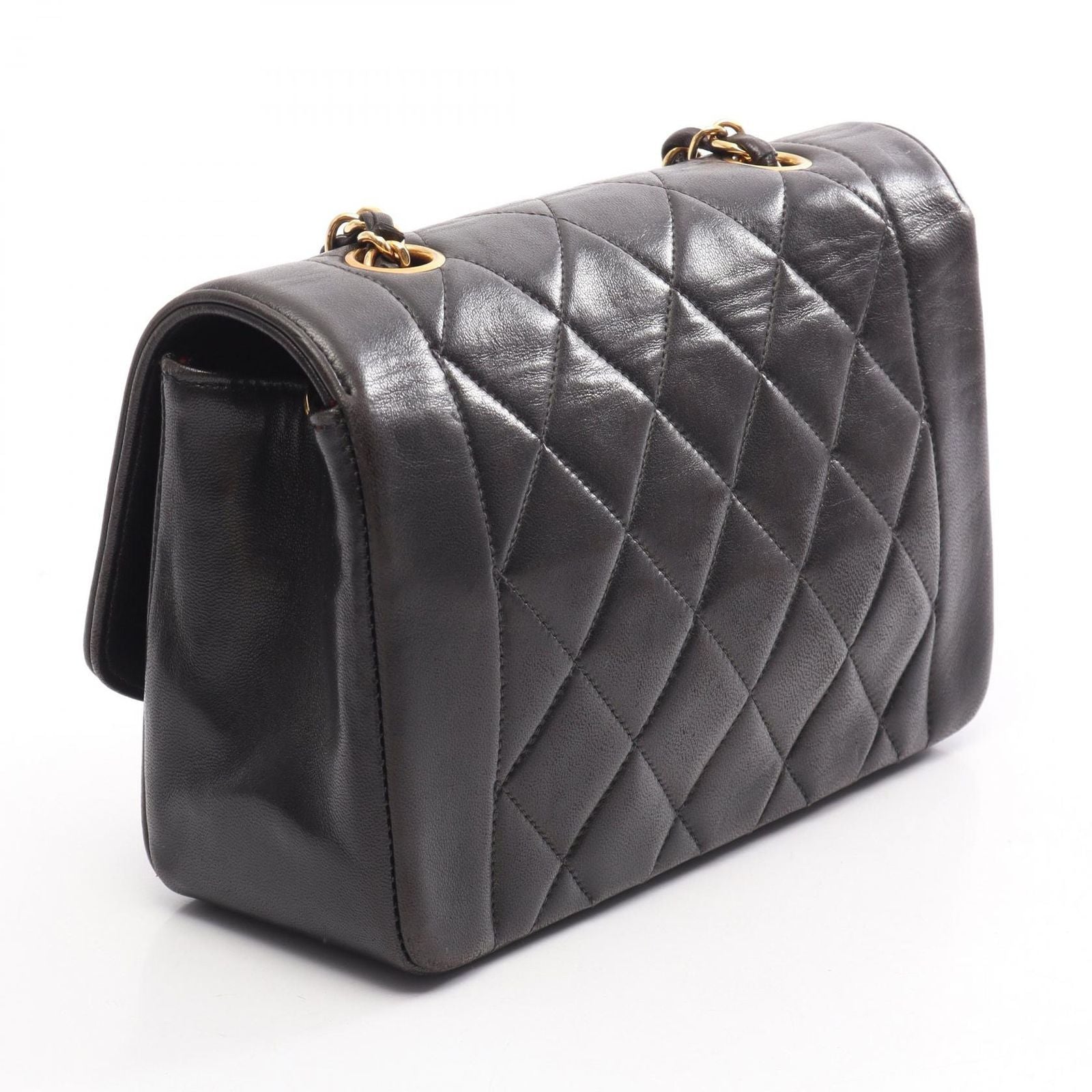 Chanel Shoulder Bag Quilted Diana Flap Black Lambskin Chain