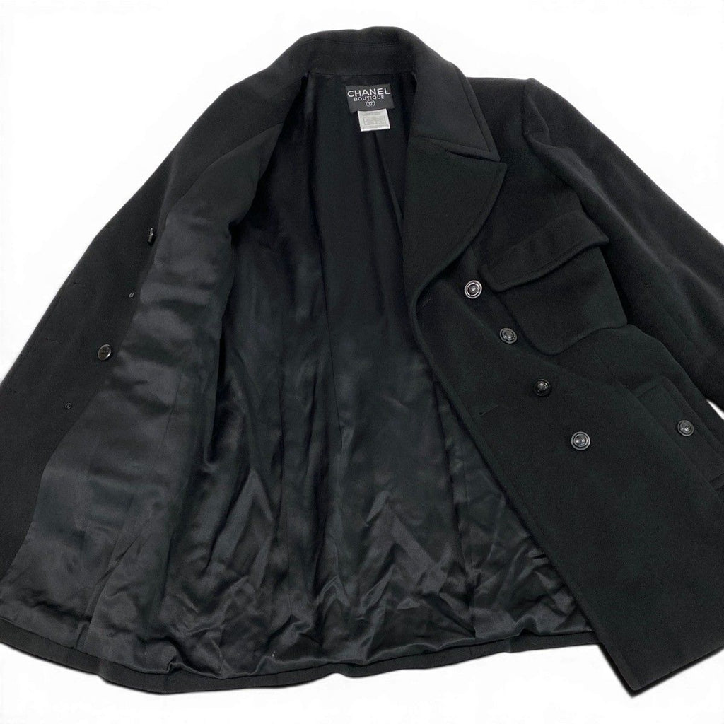 Chanel Boutique Cashmere Double Coat CC Logo Button 40 Black — view 7