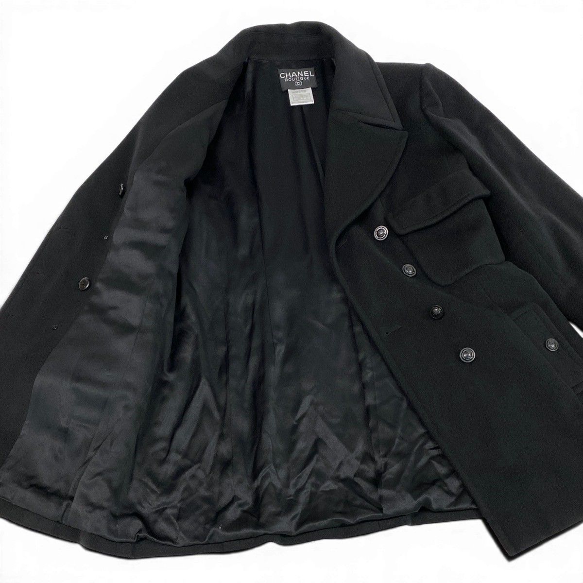 Chanel Boutique Cashmere Double Coat CC Logo Button 40 Black — view 7