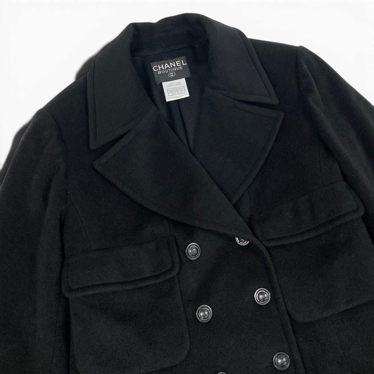 Chanel Boutique Cashmere Double Coat CC Logo Button 40 Black — view 4