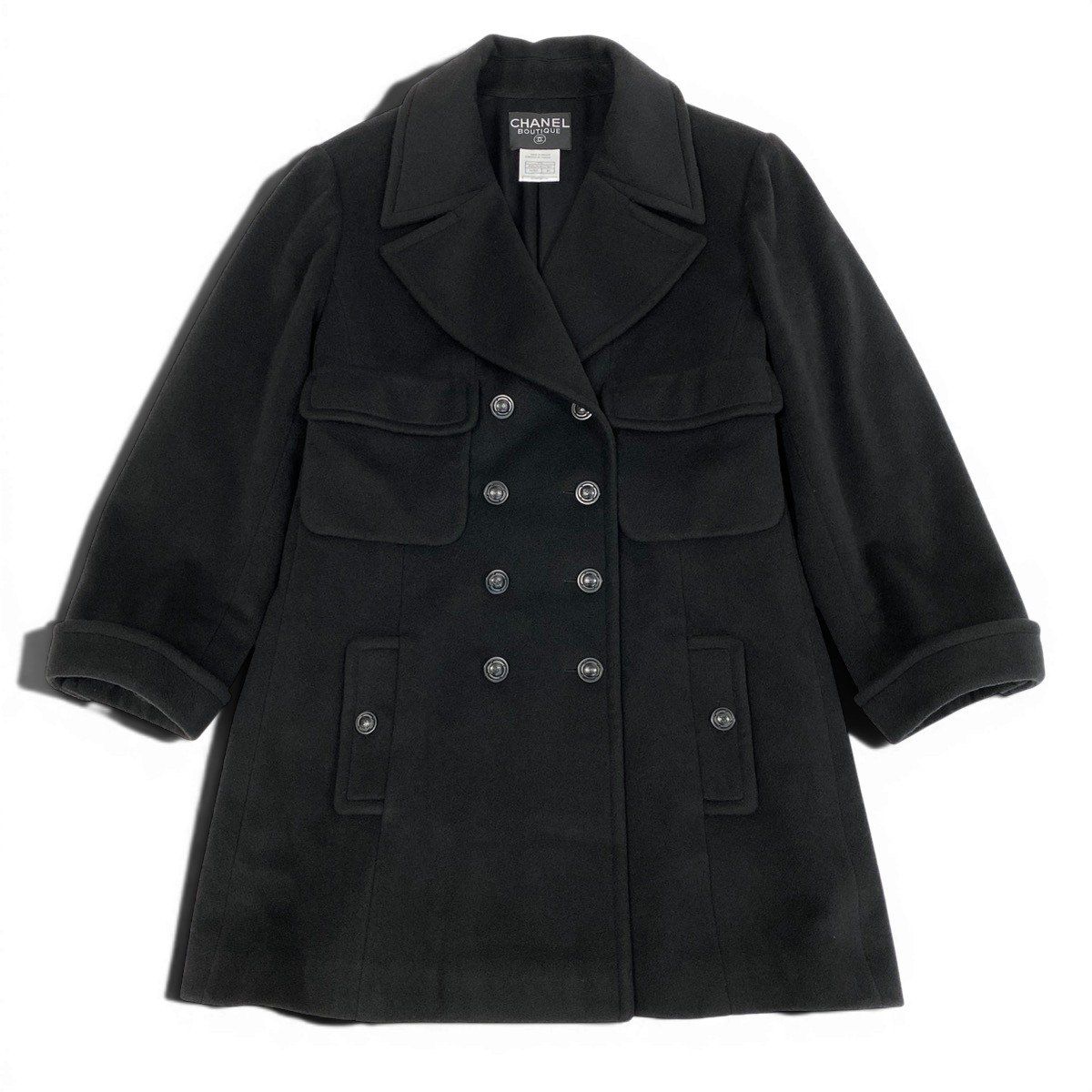Chanel Boutique Cashmere Double Coat CC Logo Button 40 Black — view 2