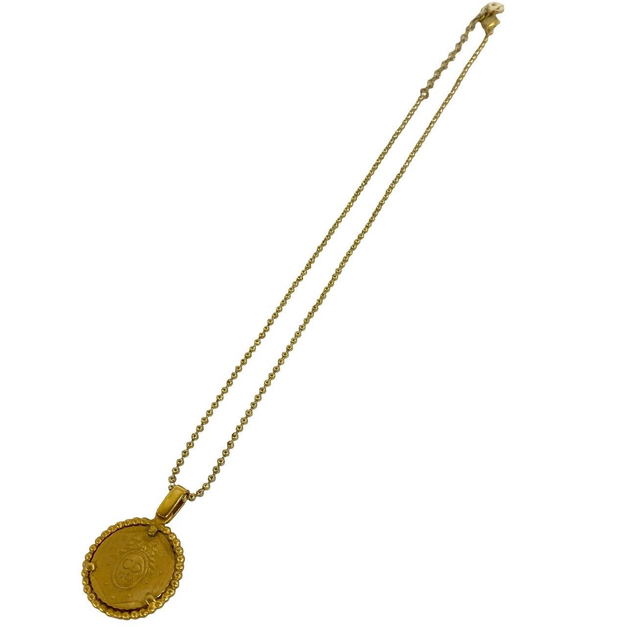 Dior Vintage CD Logo Medal Motif Necklace Ball Chain Pendant Gold