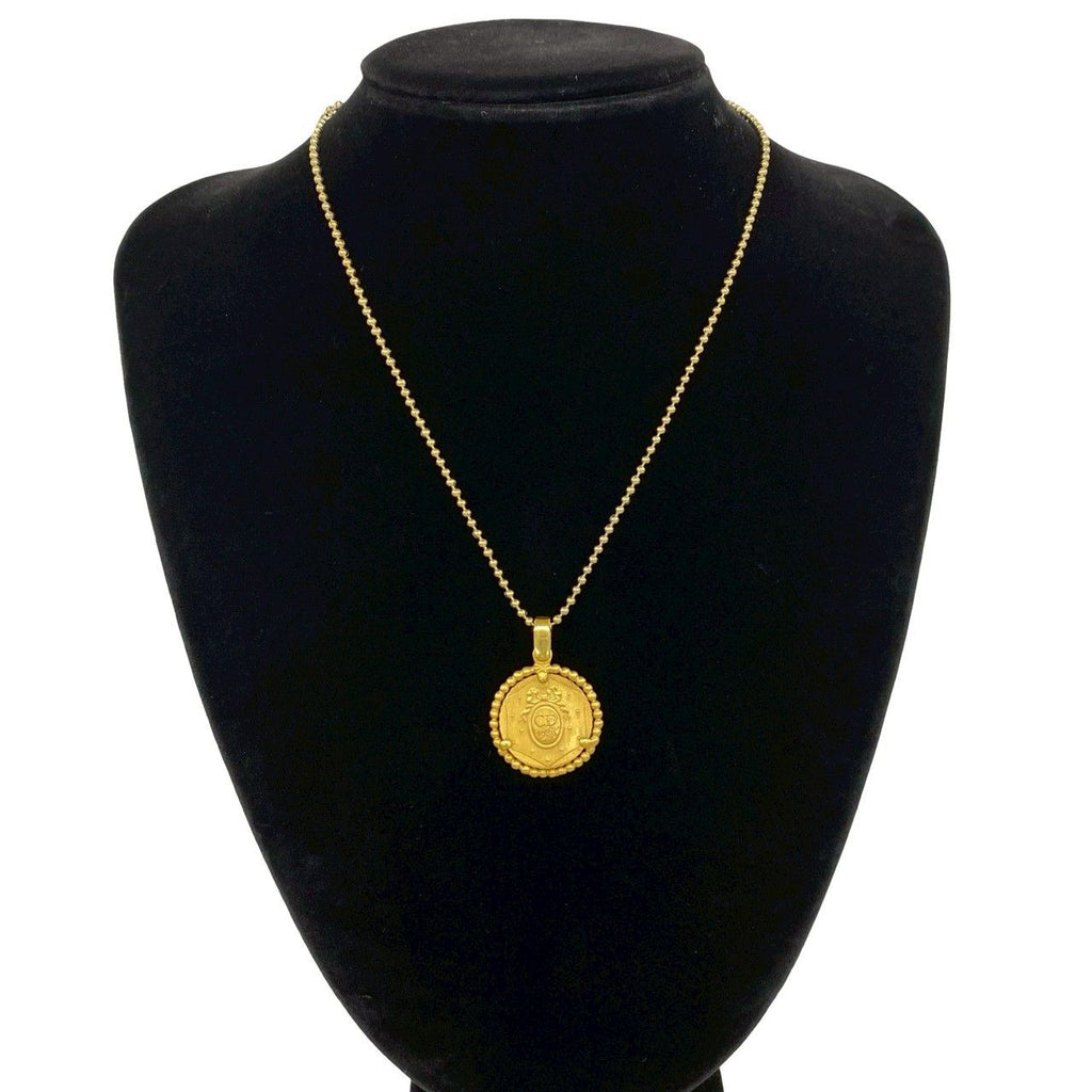 Dior Vintage CD Logo Medal Motif Necklace Ball Chain Pendant Gold