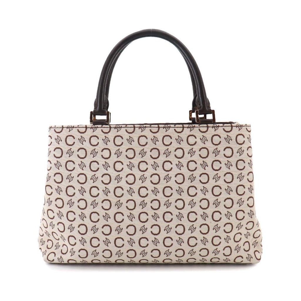 Celine C Macadam Hand Bag Canvas Leather Beige Brown Gold Vintage