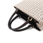 Celine C Macadam Hand Bag Canvas Leather Beige Brown Gold Vintage