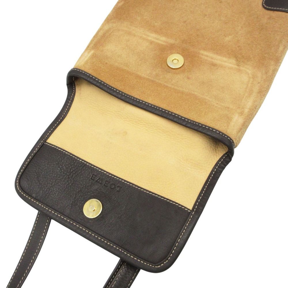 Loewe Shoulder Bag Anagram Logo Suede Flap Beige