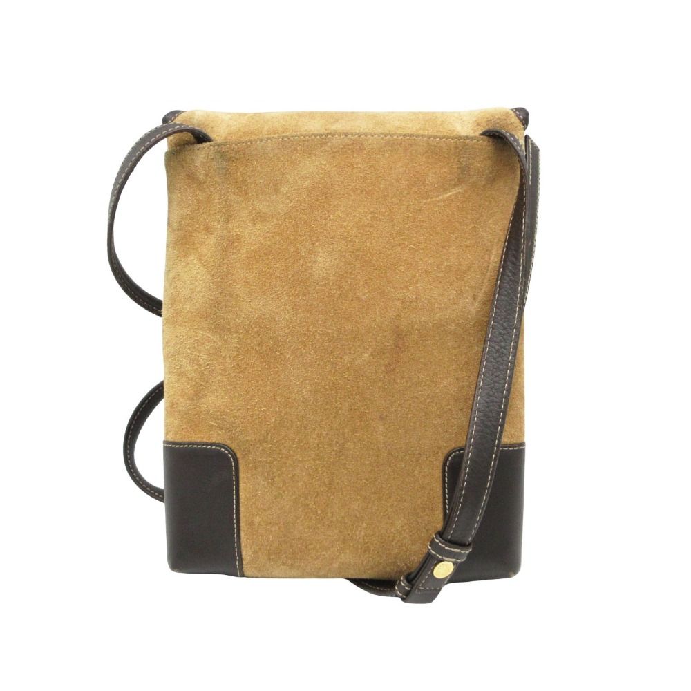 Loewe Shoulder Bag Anagram Logo Suede Flap Beige