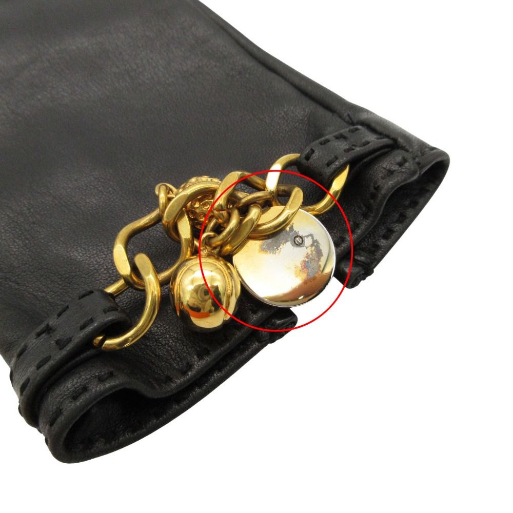 Hermes Gloves Logo Charm Chain Lambskin 7.5 Black