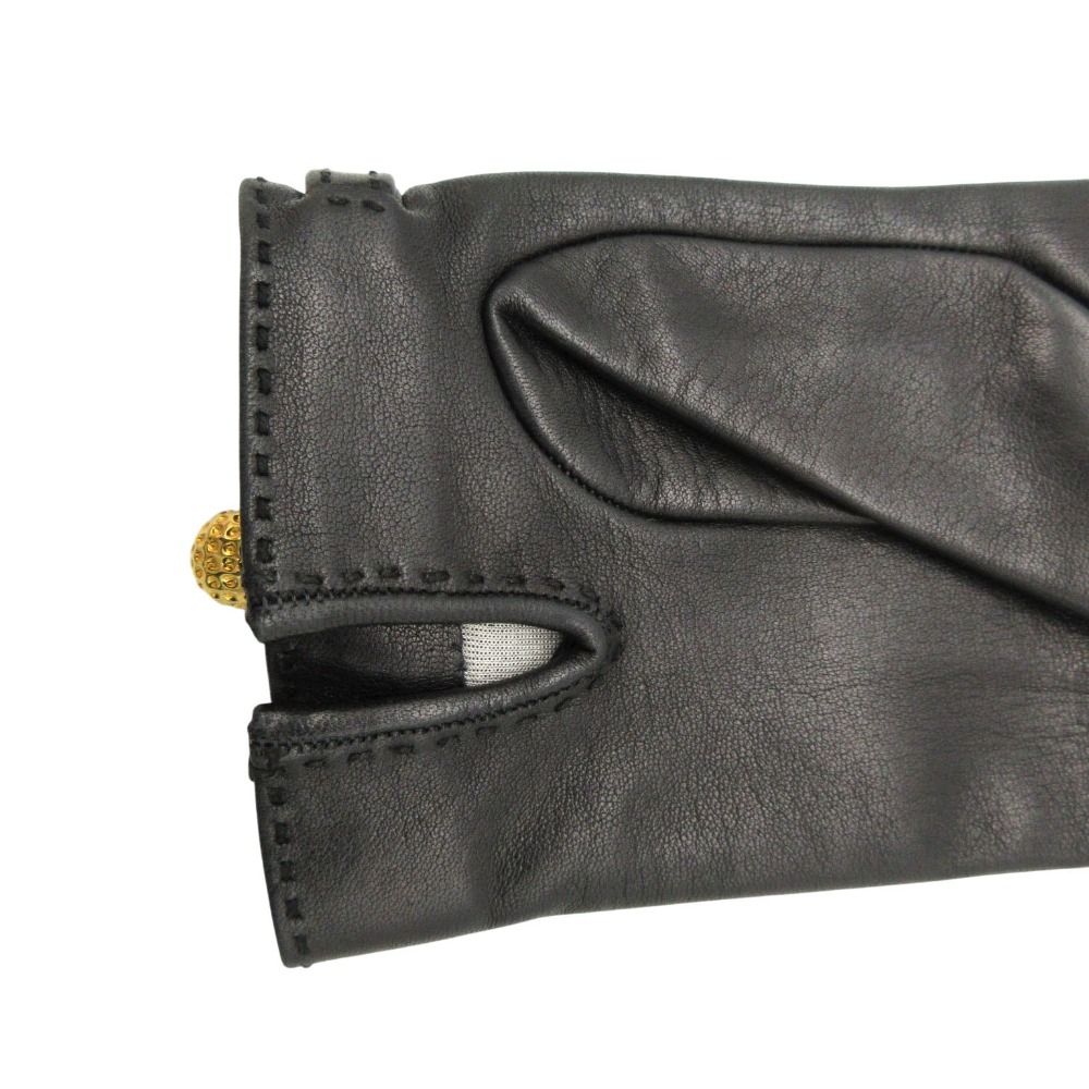 Hermes Gloves Logo Charm Chain Lambskin 7.5 Black