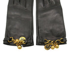 Hermes Gloves Logo Charm Chain Lambskin 7.5 Black
