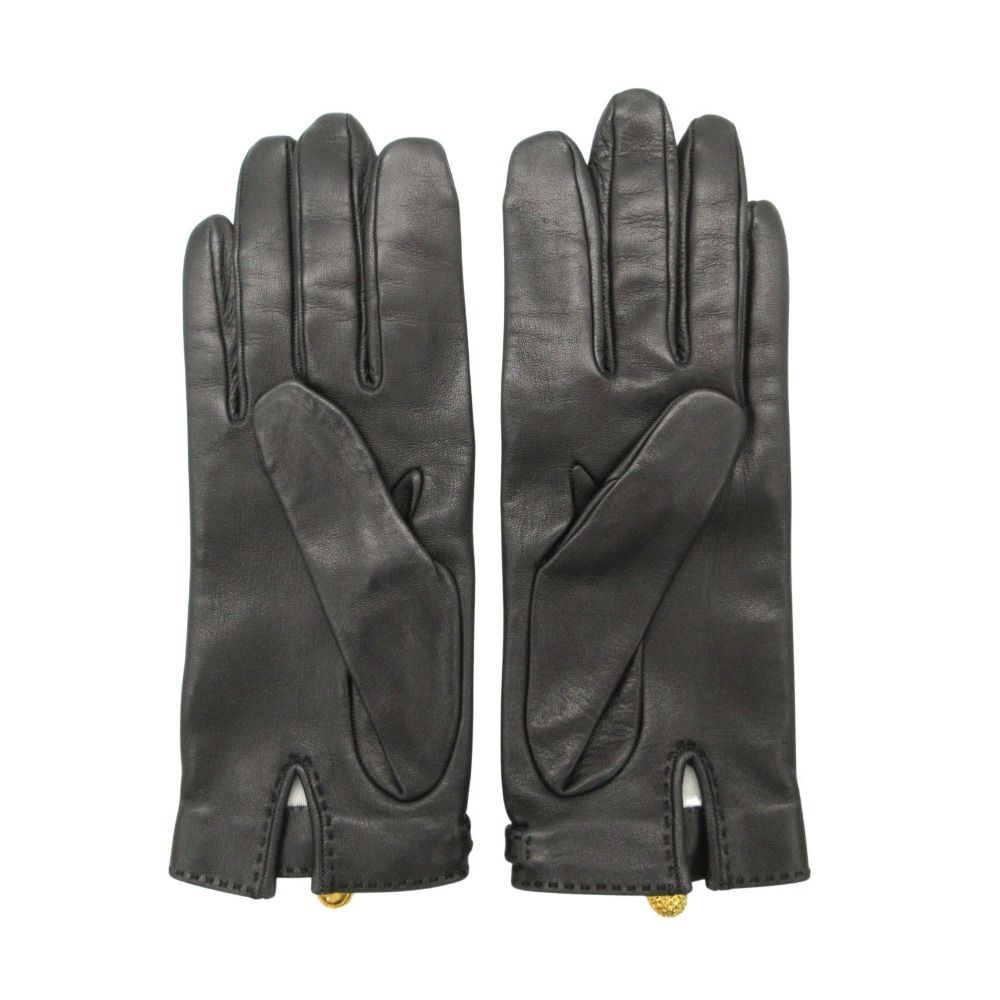 Hermes Gloves Logo Charm Chain Lambskin 7.5 Black