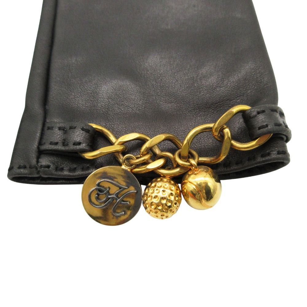 Hermes Gloves Logo Charm Chain Lambskin 7.5 Black