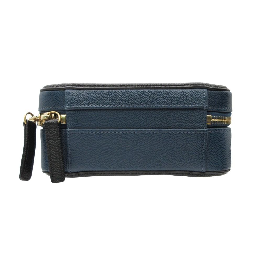 Chanel Shoulder Bag CC Filigree Small Vanity 2-Way Chain Caviar Leather Navy