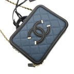 Chanel Shoulder Bag CC Filigree Small Vanity 2-Way Chain Caviar Leather Navy