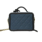 Chanel Shoulder Bag CC Filigree Small Vanity 2-Way Chain Caviar Leather Navy