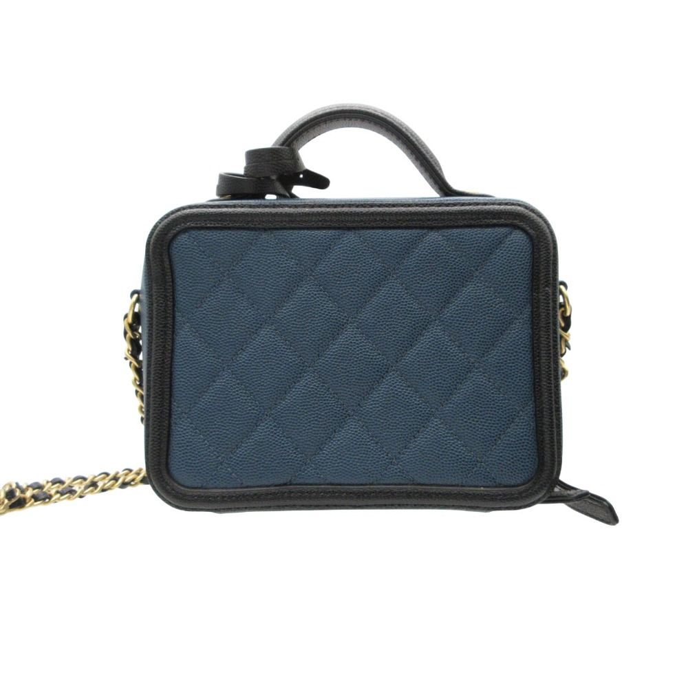 Chanel Shoulder Bag CC Filigree Small Vanity 2-Way Chain Caviar Leather Navy