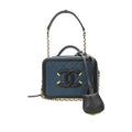 Chanel Shoulder Bag CC Filigree Small Vanity 2-Way Chain Caviar Leather Navy