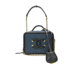 Chanel Shoulder Bag CC Filigree Small Vanity 2-Way Chain Caviar Leather Navy