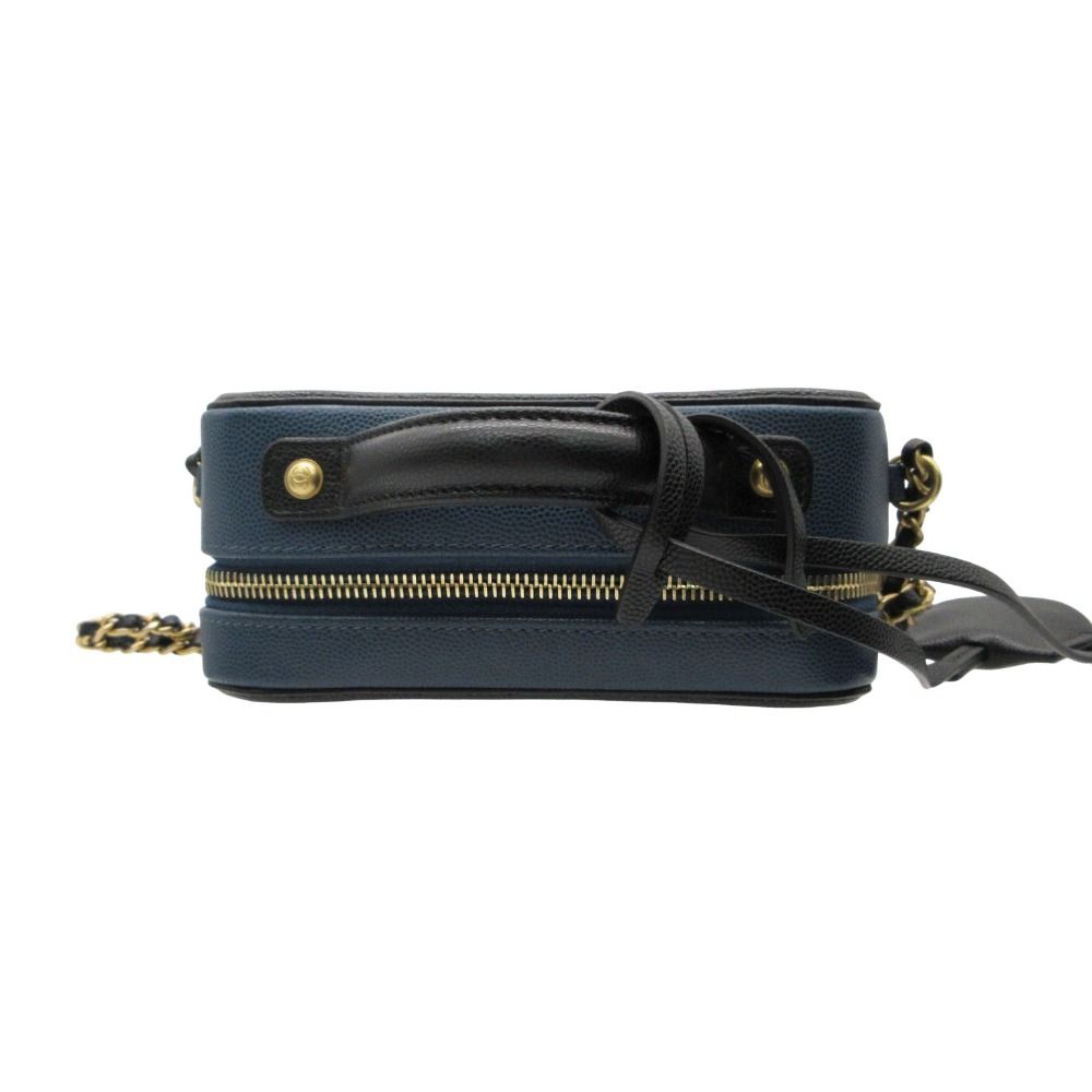 Chanel Shoulder Bag CC Filigree Small Vanity 2-Way Chain Caviar Leather Navy