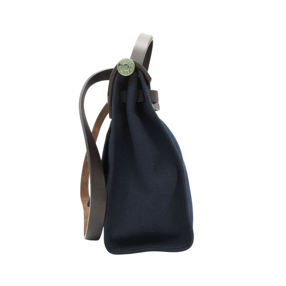 Hermes Handbag Herbag Zip PM Pouch Toile Military Leather Navy
