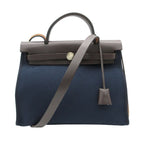 Hermes Handbag Herbag Zip PM Pouch Toile Military Leather Navy