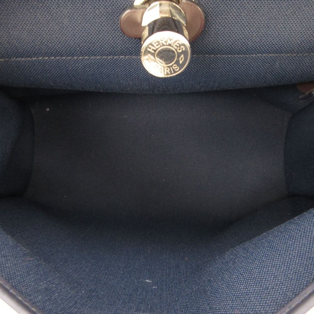 Hermes Handbag Herbag Zip PM Pouch Toile Military Leather Navy