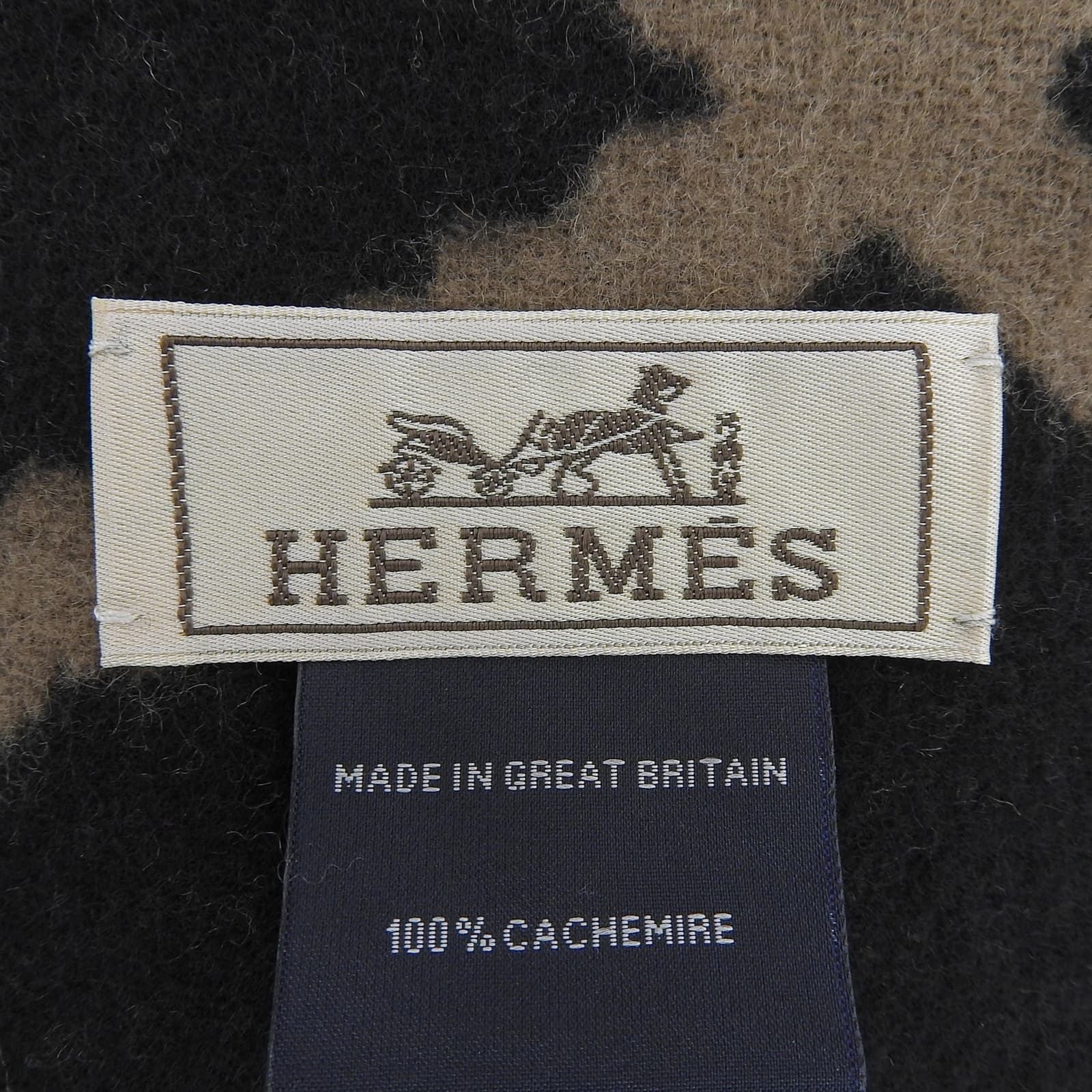 Hermes Clic Clac Cashmere Scarf with Fringe Shawl Brown Black
