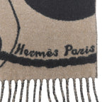 Hermes Clic Clac Cashmere Scarf with Fringe Shawl Brown Black