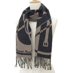 Hermes Clic Clac Cashmere Scarf with Fringe Shawl Brown Black