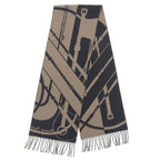 Hermes Clic Clac Cashmere Scarf with Fringe Shawl Brown Black
