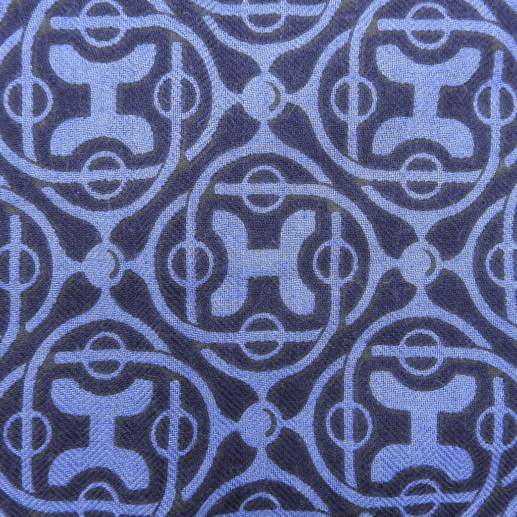 Hermes Cashmere Silk Pattern Fringe Shawl Scarf Navy Blue