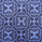 Hermes Cashmere Silk Pattern Fringe Shawl Scarf Navy Blue