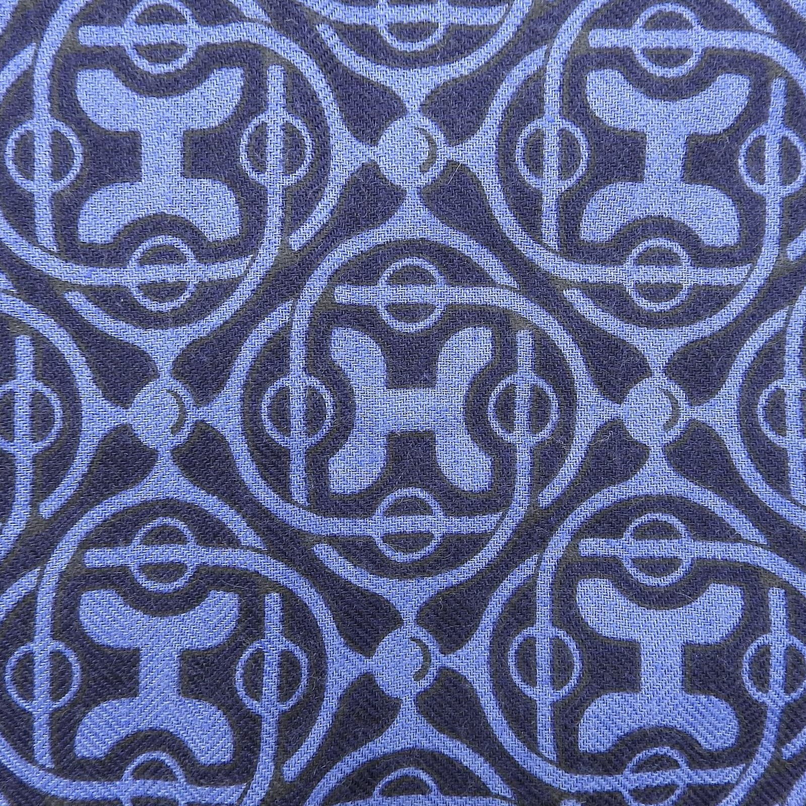 Hermes Cashmere Silk Pattern Fringe Shawl Scarf Navy Blue