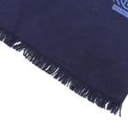 Hermes Cashmere Silk Pattern Fringe Shawl Scarf Navy Blue