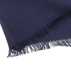 Hermes Cashmere Silk Pattern Fringe Shawl Scarf Navy Blue